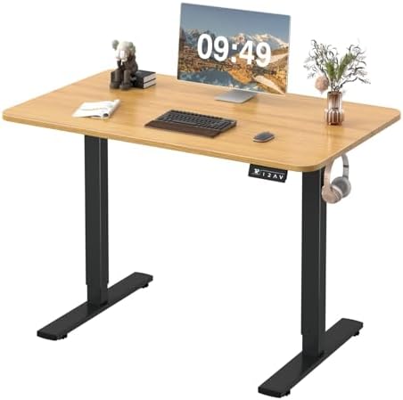 Furmax Electric Height Adjustable Standing Desk Large 40 x 24 Inches Sit Stand up Desk Home Office Computer Desk Memory Preset with T-Shaped Metal Bracket, Maple by Furmax