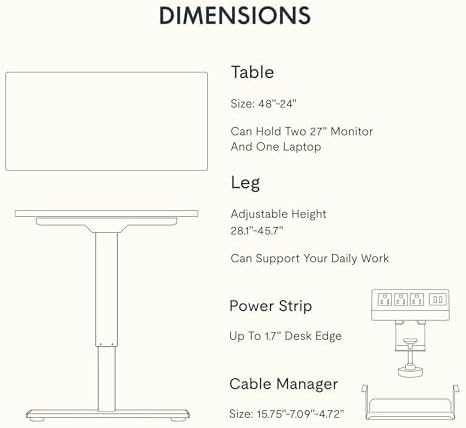 FLEXISPOT EN2 48"x24" Whole-Piece Standing Desk with Power Strip, Black - Image 6