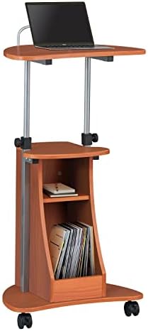 Techni Mobili Adjustable Height Rolling Laptop Cart with Storage, Woodgrain by TechniMobili