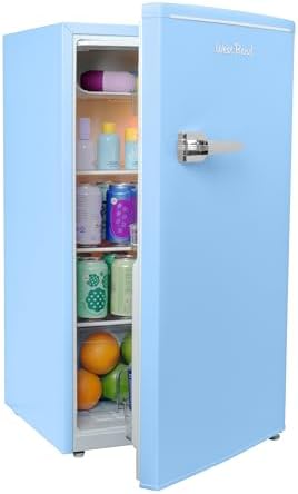West Bend Mini Fridge for Bedroom, Office, Bar or College Dorm Room, Retro Compact Refrigerator features single door, glass shelves and adjustable temperature control, 3.0-Cu.Ft., Robin's Egg Blue by WestBend