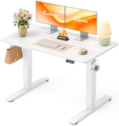 CubiCubi Electric Height Adjustable Standing Desk 48x24 Inch, White by CubiCubi