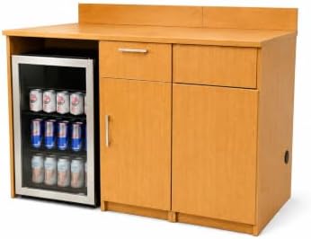 BREAKtime Mini Fridge Cabinet with Trash Bin Storage, Commercial Office Breakroom Coffee Station, Fully Assembled, 54" W x 24" D x 36" H, Trash Bin Included, Appliances Not Included, Beech by BREAKtime
