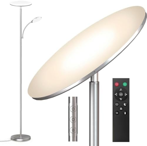 marctronic Silver Metallic Floor Lamps for Living Room, 44W/4500LM High Output 2 in 1 LED, Smooth Stepless Control & Timer, 69" Standing Lamp with Adjustable Spot Reading Light for Home Office by Marctronic