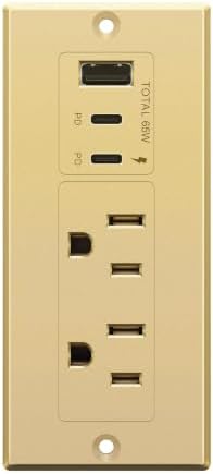 LIDER Rectangle Desktop Power Grommet with USB-C PD60W & USB-A, USB Combined Output 65W, 12A AC Outlets, Auto-Slide Cover, 6.5ft Cord, Desk Charging Station, ETL Listed, Thermoplastic, Matte Gold by LIDER