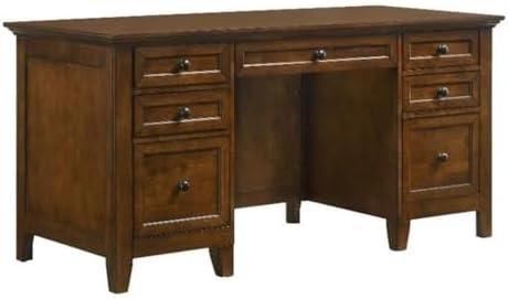 Ashford & Sons 62" Solid Hardwood Executive Desk, Tuscan Brown Finish, Durable Office Desk with 5 Utility Drawers, 2 File Drawers, Smooth Glides, Compact Design for Home Office Use by Unknown