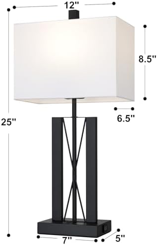 Lolikit 25" Table Lamps for Living Room Set of 2, Modern Table Lamp with 2 USB Charging Ports, Nightstand Geometric Bedside Lamp with White Shade for Bedroom End Table Desk Office(2 LED Bulb Included) - Image 7