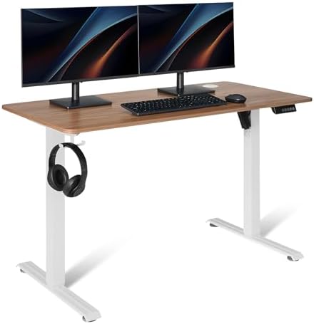 Amazon Basics Electric Standing Desk, Height Adjustable Home Office Desk with Quiet Motor and Multiple Presets, White/Oak Effect by AmazonBasics