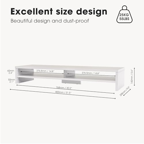 Fenge 31.5 Inch Dual Monitor Stand Riser for Desk, White - Image 4