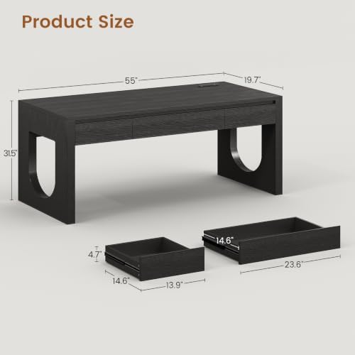 SEDETA 55" Modern Executive Office Desk with 3 Drawers, Black - Image 2