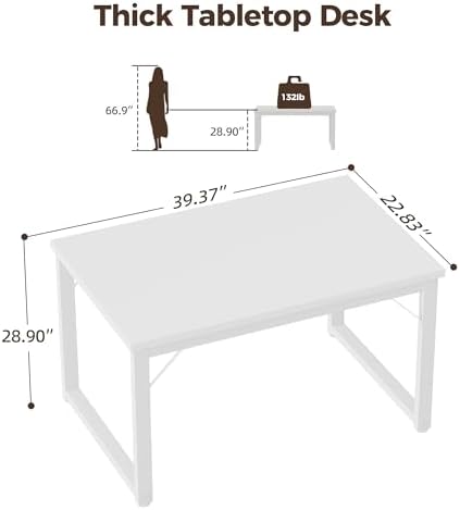 Mericonia 40 Inch Computer Desk, 1" Thick Small Office Table, White - Image 2