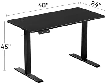 VECELO Electric Standing Desk Adjustable Height, 48 x 24 Inch Computer Desk with Headphone Hook, Memory Preset Gaming Desk, Dual-Motor, Easy Assemble for Home, Office, Black - Image 2