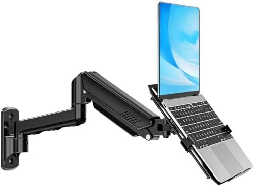 MOUNTUP Laptop Wall Mount, Adjustable Laptop Mount for Max 17" Notebook or Max 32" Monitor, Wall Mount Laptop Holder Holds 4.4-22lbs, 2-in-1 Laptop Arm with Ventilated Tray by MOUNTUP