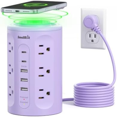 Power Strip with USB Ports,Extension Cord with Multiple Outlets (12AC+3A+2C), 6.5 FT Desk Purple Power Strip Tower Charging Station for Home, Office, College Dorm Essentials by SMALLRT
