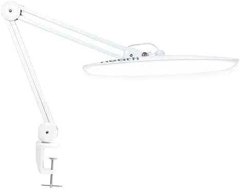 Neatfi XL 2200 Lumens 24W LED Desk Lamp – Shadow-Free Task Lighting | 4-Level Dimming | Home Office & Crafts Use | 20-Inch Wide Head (White, Non-CCT with Clamp) by Neatfi