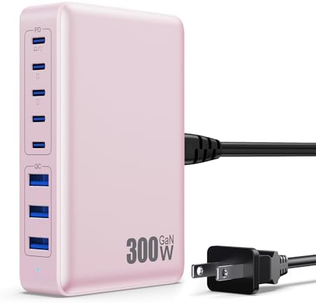 USB C Charger 300W USB C Charger Block, 8-Ports GaN IV Fast Charging Station Hub,PD 100W Laptop Charger Adapter,for MacBook Pro/Air/iPad/iPhone16/15/14/Apple Watch/DELL/Samsung for Home Office by GKUTW