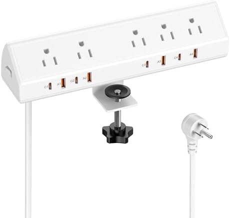 VILONG Desk Clamp Power Strip USB C 65W,Edge Mount Outlet,6FT,White by VILONG