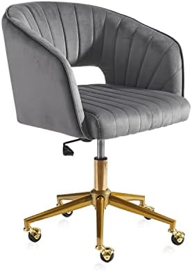 Nrizc Velvet Office Desk Chair, Grey, Adjustable Swivel Wheels, Ergonomic Design for Home Office, Bedroom, Study by Nrizc