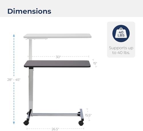 Drive Medical 13003 Non Tilt Top Overbed Table with Wheels, Chrome - Image 2