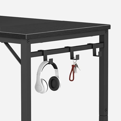 HOOBRO Computer Desk, 31.5 Inch Small Desk with Power Outlet, Writing Table with USB Charging Ports and 3 Hooks for Home Office, Study Room, Bedroom, Easy to Assemble, Black BB40UDN01 - Image 6