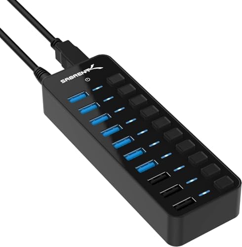 SABRENT 10-Port Powered USB 3.0 Hub, 3 Charging Ports, 60W (HB-B7C3) by SABRENT