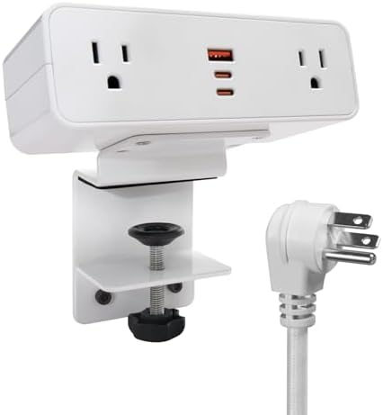 Desk Clamp Power Strip USB C 100W, Desktop Edge Mount Fast Charge Station 3 PD USB Port 2 AC Outlets 6ft Braided Extension Cord Flat Plug Fit Max 3.26’’ Tabletop Edge for Gaming Office Table. by HdcTek