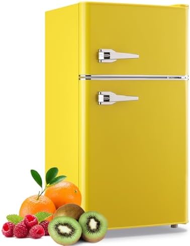 WANAI Compact Mini Refrigerator 3.5 Cu.Ft Small Refrigerator with Freezer, Retro Mini Fridge with Dual Door,7 Adjustable Thermostat, Adjustable Shelves For Dorm, Office Bedroom, Yellow by WANAI%C2%AE
