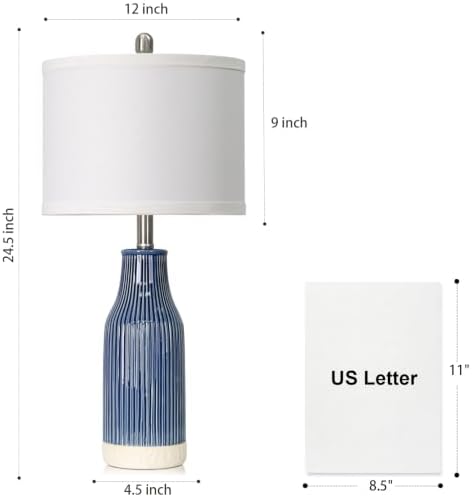 24.5" Blue Ceramic Table Lamps Set of 2 for Bedroom, Modern Table Lamps for Living Room End Table, Small Farmhouse Bedside Lamps for Nightstands (2 LED Bulbs Included) - Image 7
