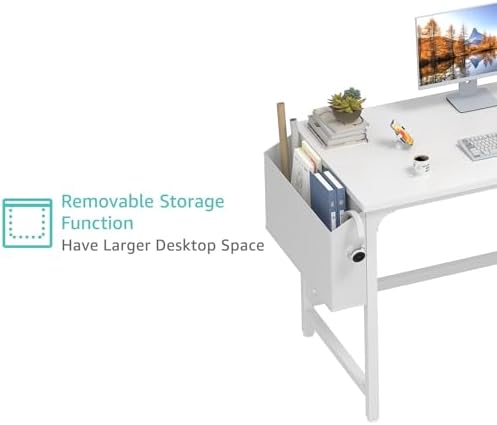 Lufeiya White Computer Desk with Drawers - 47 Inch PC Desk for Small Space Bedroom Home Office, Modern Simple Study Writing Table Desks with Storage Shelf, White - Image 6