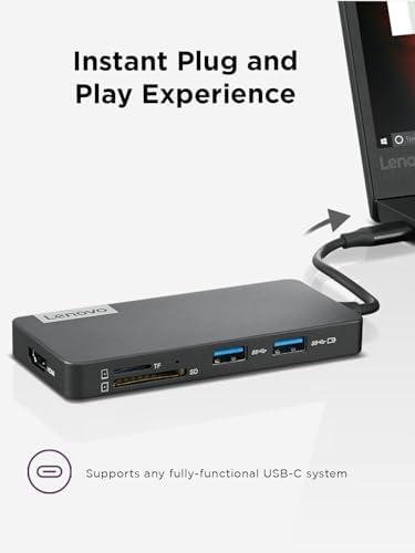 Lenovo – USB-C 7-in-1 Hub – Computer Networking Laptop Accessory – Laptop Docking Station - 4K via HDMI, 3 USB-A devices, 2 SD/TF Card Readers USB-C Power Pass Through - Image 5