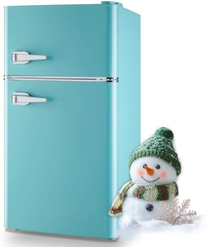 Small Refrigerator with Freezer Double Door Mini Fridge Adjustable Glass Shelves, Detachable Handle,7 Level Temperature Control Fridge for Dorm, Office, Apartment Blue by TACOOL
