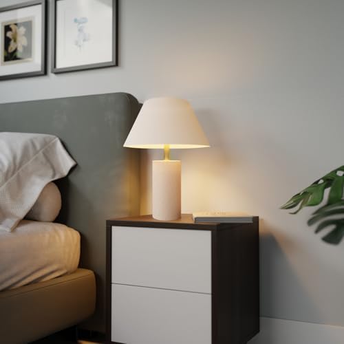 Novogratz x Globe 18" Table Lamp, Brass Finish, Natural-Look Base, Fabric Shade - Image 4