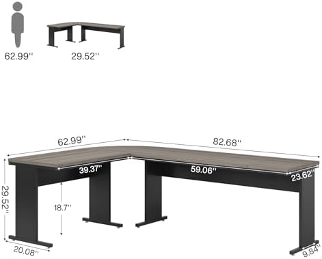 Tribesigns 83-Inch Large L Shaped Desk, Reversible Executive Office Desk, Modern Corner Computer Table Business Workstation for Home Office (Grey) - Image 2