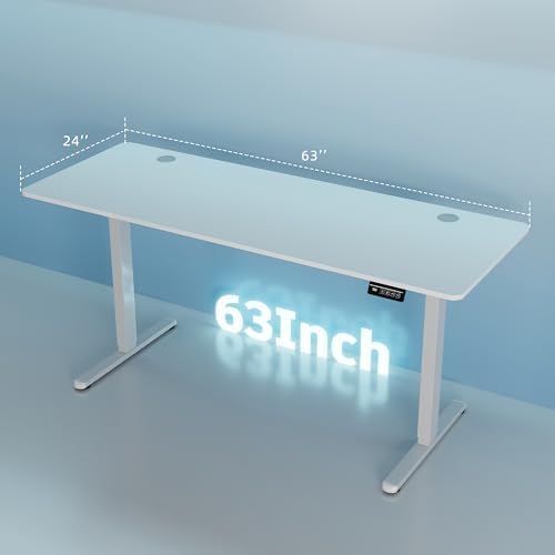 Shintenchi Standing Desk, 63x24 Inch Height Adjustable Electric Sit Stand up Desk, Ergonomic Rising Computer Table, Modern Lift Gaming Desk Workstation for Home Office, White - Image 2