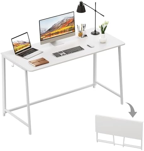 WOHOMO Folding Desk, 47.2" Foldable Computer Desk for Bedroom, Space Saving Computer Table Writing Workstation for Home Office, Easy Assembly, White by WOHOMO