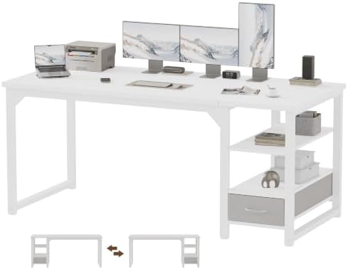 Mericonia 63 in Computer Desk with Drawer, 1" Thick Reversible Office Desk by MERICONIA