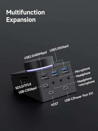 Hagibis Knob USB C Hub with Shortcut Buttons, RGB Type-C Docking Station with 5Gbps USB-C, 2 USB3.0, 3.5mm Jack, SD/Micro SD3.0, USB2.0 for MacBook iPad Pro Laptop (Black AG) - Image 2