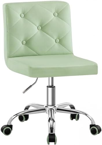 VECELO PU Leather Mid-Back Armless Vanity Chair Adjustable Height 360° Rolling Swivel for Home Office Work by VECELO