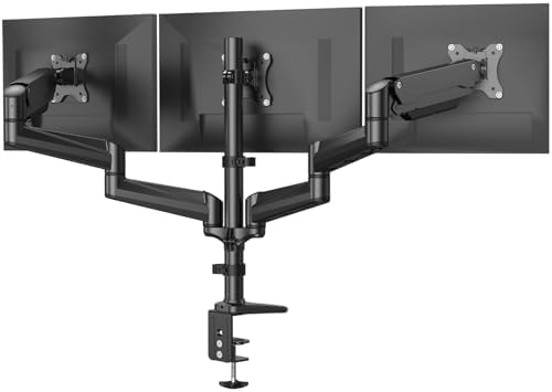 HUANUO Triple Monitor Mount for 17 to 32 inch Screens, Adjustment Gaming Triple Monitor Stand with Swivel, Tilt, Rotation, Clamp & Grommet Kit by HUANUO