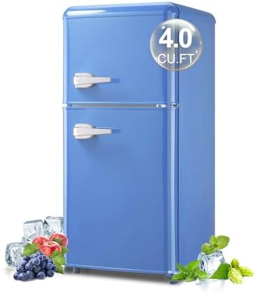 Retro Mini Fridge with Freezer 4.0 Cu. Ft, Small Refrigerator Dual Door by BINMIT