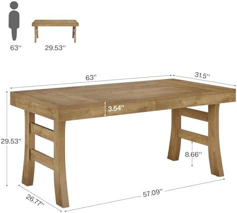 Tribesigns 63-Inch Executive Desk, Large Office Computer Desk with Sturdy Legs, Farmhouse Simple Workstation Writing Study Table for Home Office, Light Brown - Image 2
