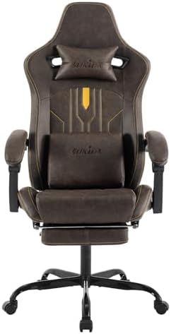Gaming Chair with Footrest Ergonomic Computer Chair Massage Lumbar Cushion, Racing Video Game Chair Adjustable Rocker Recliner Executive Office Desk Chair Pu Leather for Adults, Brown by SUKIDA