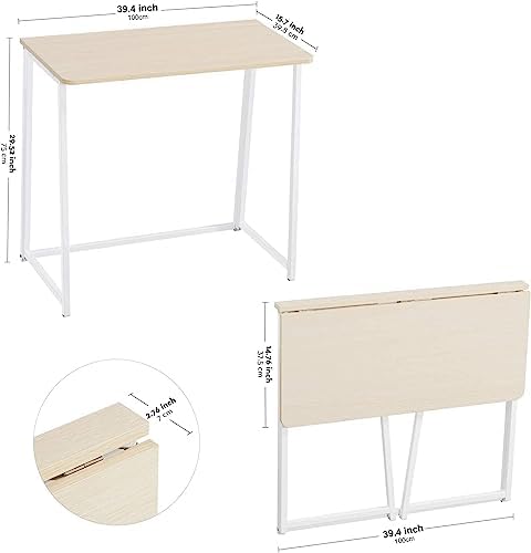 WOHOMO Folding Desk, 39.4" Foldable Computer Table for Small Spaces, Oak - Image 3
