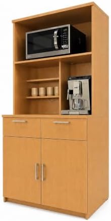 BREAKtime Breakroom Cabinet with 2-Door Base Storage & Upper Hutch, Microwave Space, Fully Assembled, 36" W x 24" D x 75" H, Appliances Not Included, Beech by BREAKtime