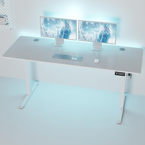 Shintenchi Standing Desk, 63x24 Inch Height Adjustable Electric Sit Stand up Desk, Ergonomic Rising Computer Table, Modern Lift Gaming Desk Workstation for Home Office, White by Shintenchi%7CFurnitureMadeforRealLife
