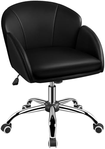 Yaheetech Black Petal Faux Leather Makeup Vanity Desk Chair, Swivel Wheels by Yaheetech