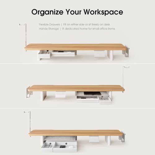 Fenge Modular Dual Monitor Stand Riser with Solid Ash Wood Leg, 42.5" Oak - Image 4