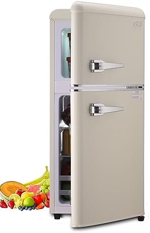 KRIB BLING Fridge With Freezer, Refrigerator With 2 Doors,7- Level Adjustable Thermostat, Removable Glass Shelves For Bedroom, Office, Kitchen, Apartment, Dorm, 3.5 Cu. Ft Cream by KRIBBLING