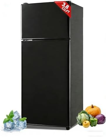 Refrigerator with Freezer 3.8 Cu.Ft Top-Freezer Compact Refrigerator Black by KRIBBLING