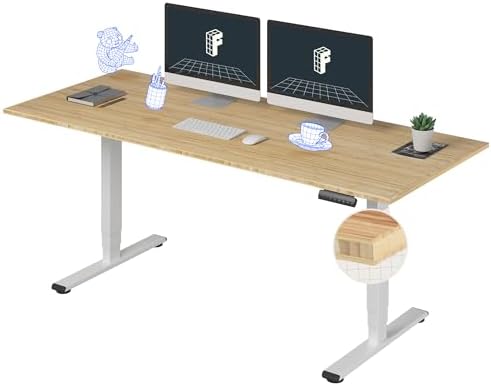 FlexiSpot E6 Bamboo 3-Stage Dual Motor 72 x 30 Electric Standing Desk Sit Stand Up Desk, Holds 220 lbs, Adjustable Height w/ Memory Presets, Solid Bamboo Desktop & White Frame, Ships in 2 Boxes by Unknown