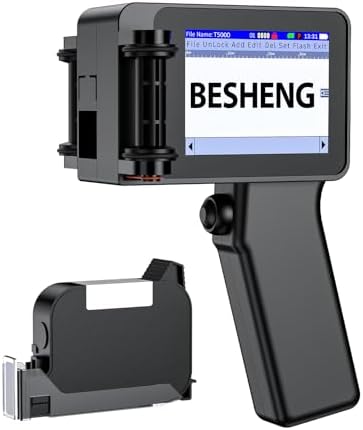 Handheld Inkjet Printer, Batch Code Printer for QRCode Time Picture Number, Small Date Printer with 42ml Fast Drying Ink Cartridge for Many Materials Inkjet Coder Print Height 0.08-0.5Inch by BESHENG